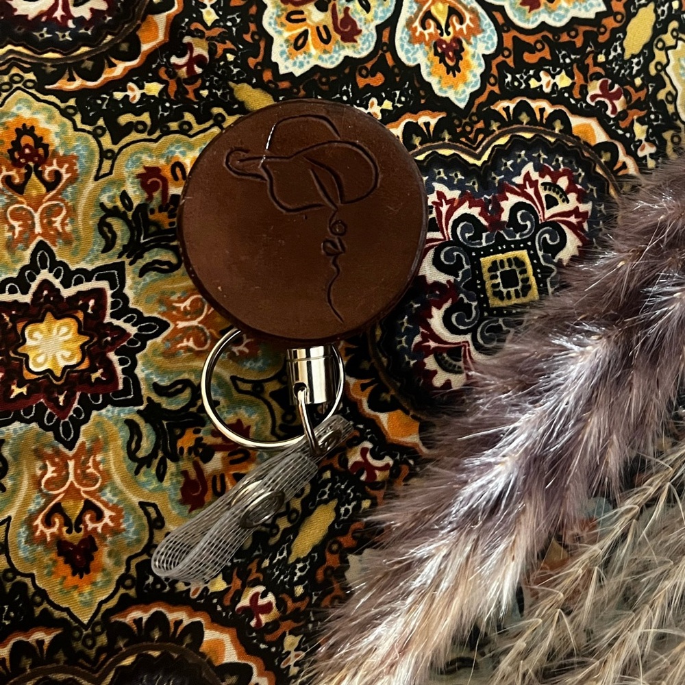Leather Cowgirl Badge Reel